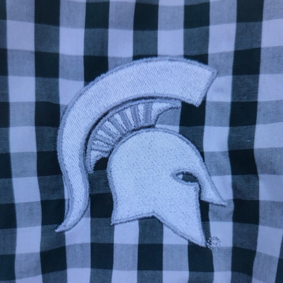 Men's Green and White Check Button-Down Shirt with Embroidered Logo - Picture 2 of 4